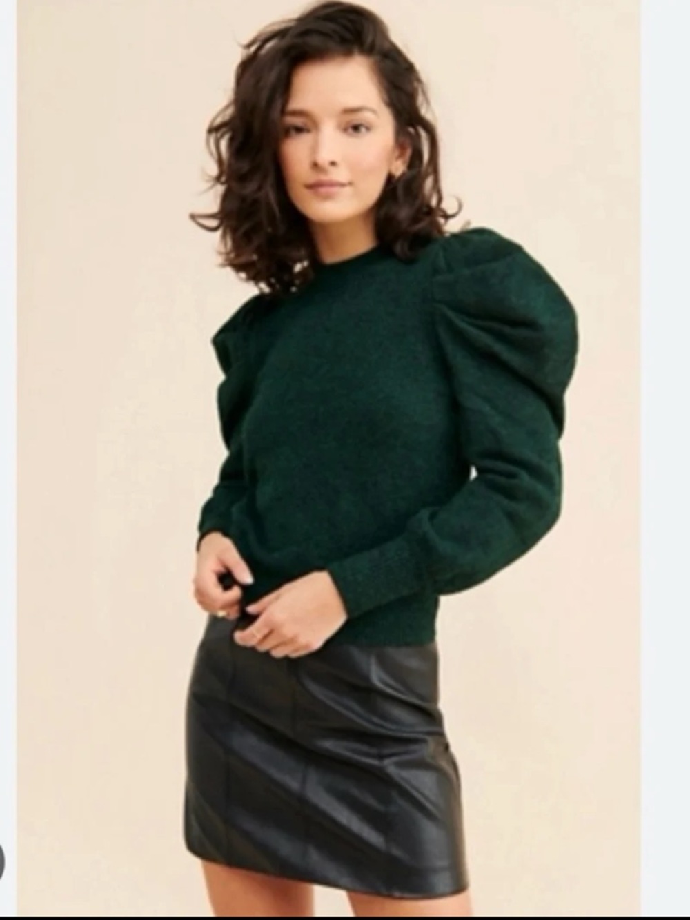 AQUA Cashmere Forest Green Puff Sleeve Sweater Size XS  
100% Cashmere